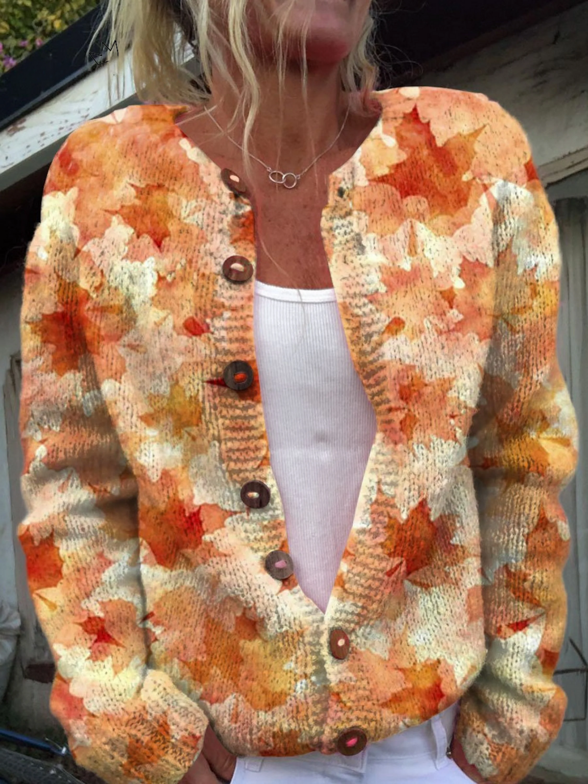 Brianna | Vintage Leaf Print Cardigan
