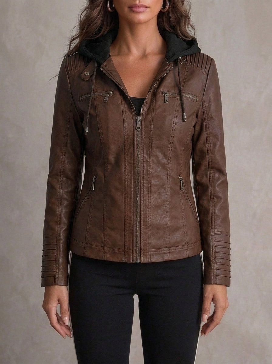 Simone | Leather Jacket in Dark Brown