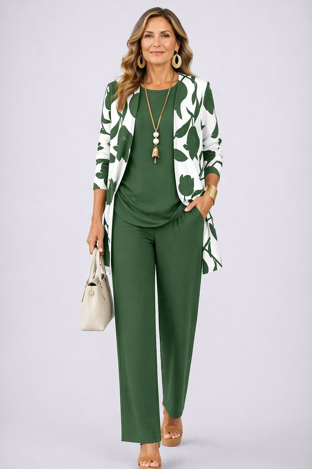 Mae | Classic Elegance Three-Piece Set in Green and White