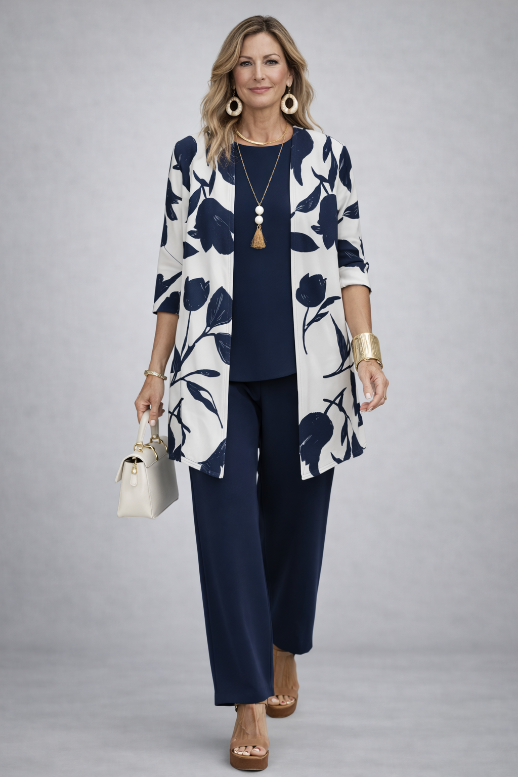 Ivana | Classic Elegance Three-Piece Set in Blue and White