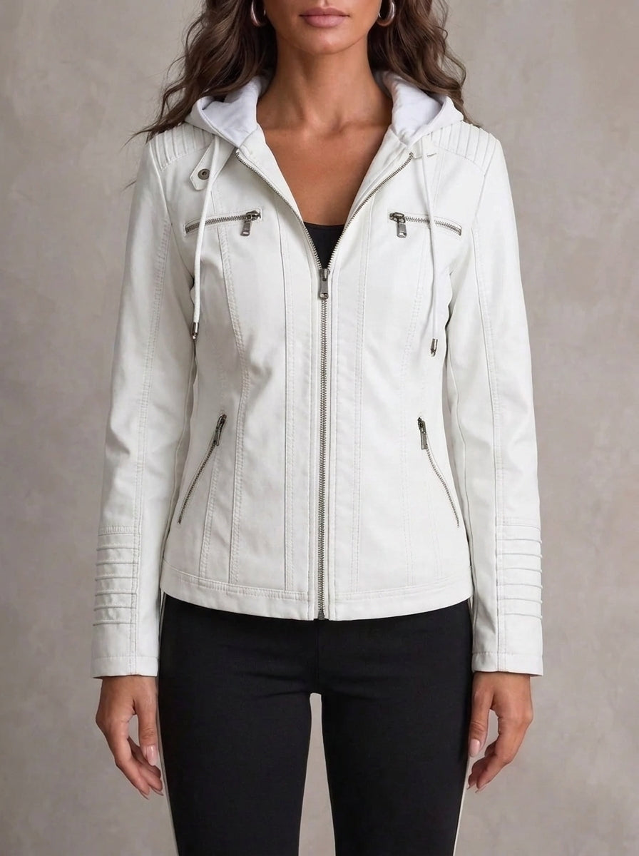 Lysiane | Leather Jacket in White