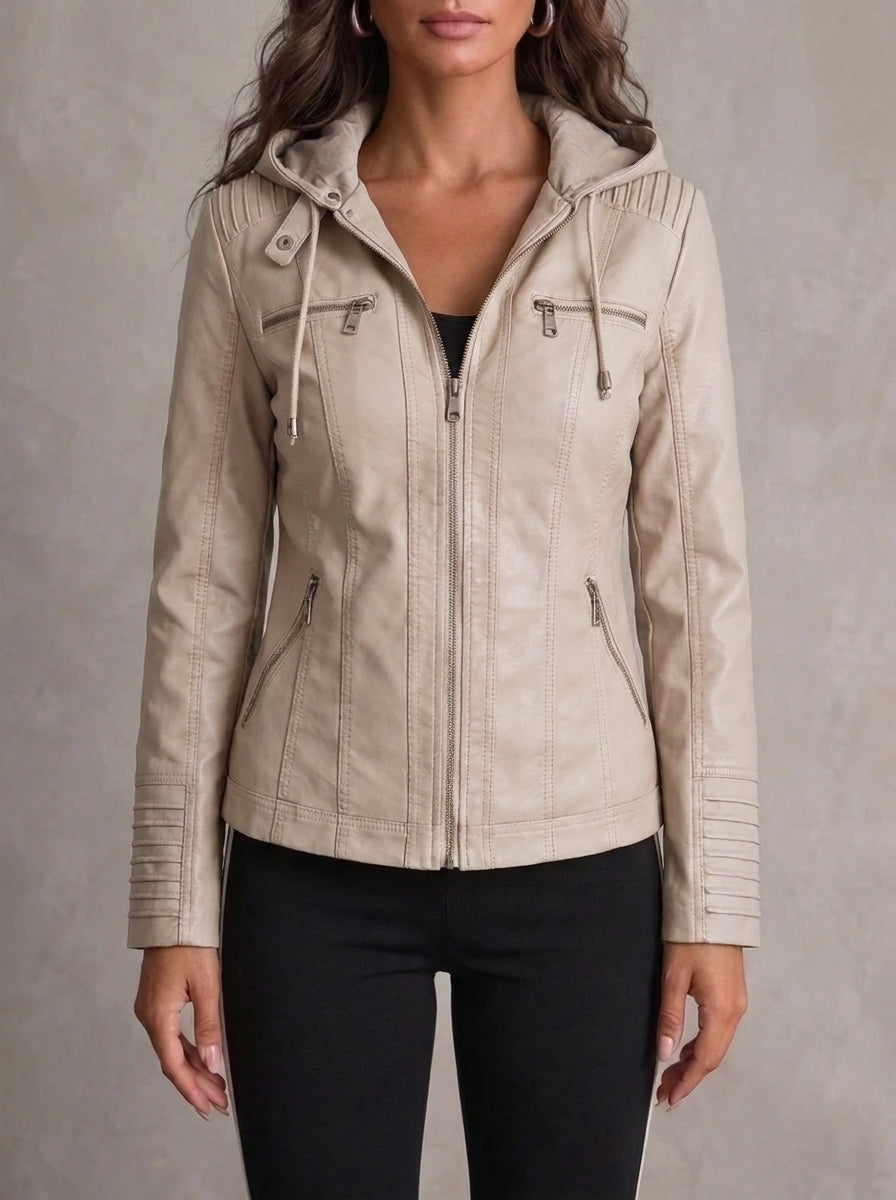 Chantal | Leather Jacket in Ivory