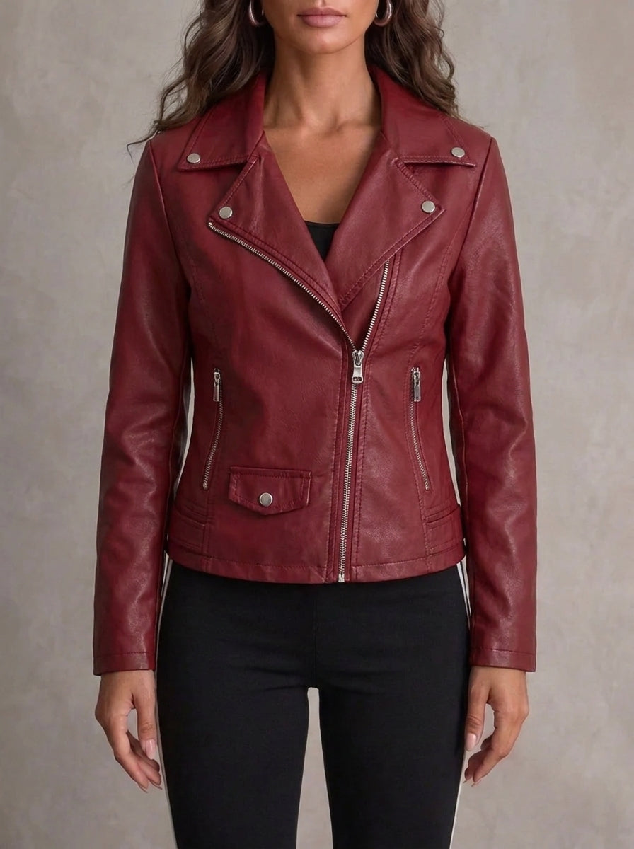 Karine | Leather Jacket in Burgundy
