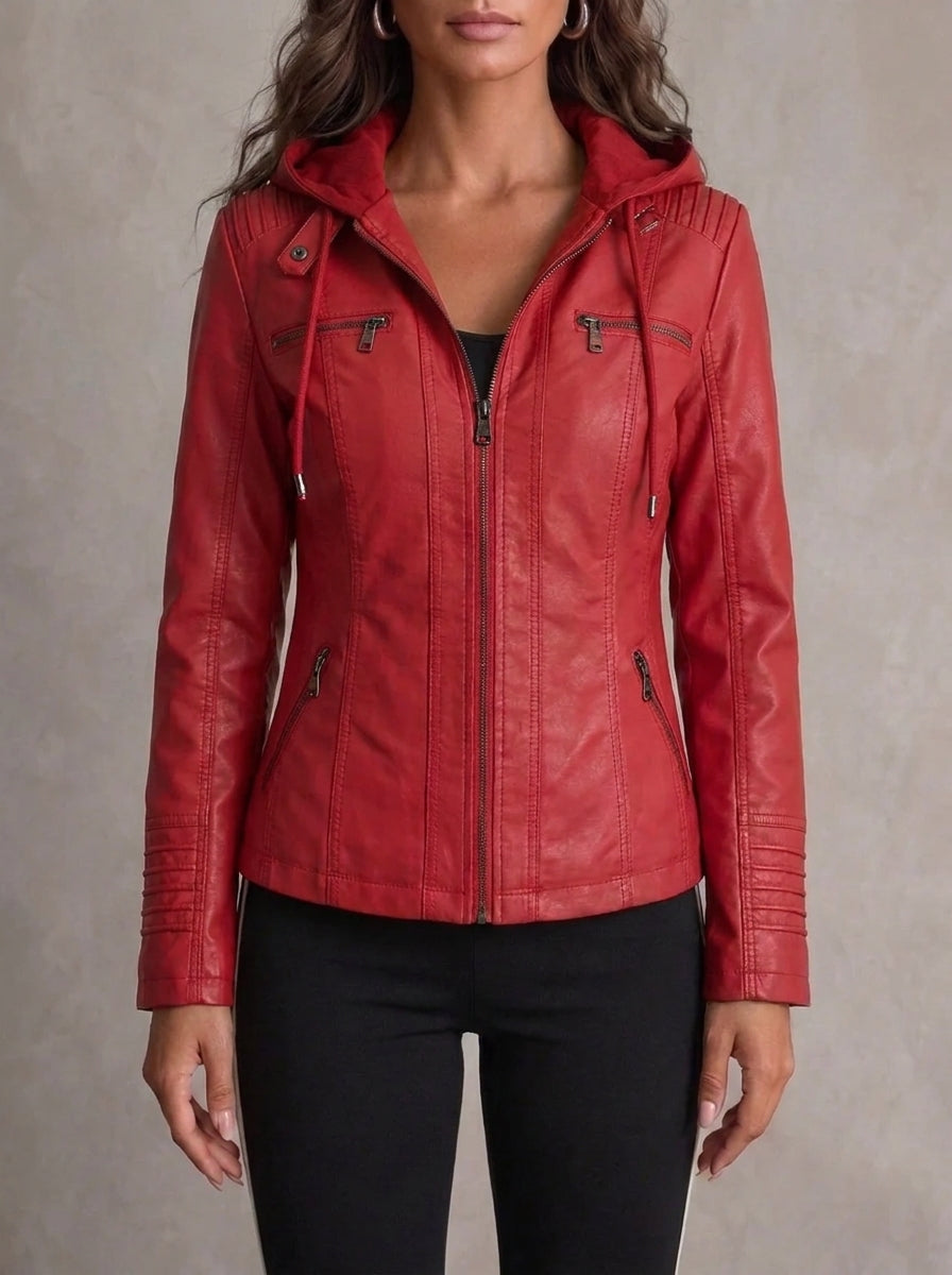 Sylviane | Leather Jacket in Red