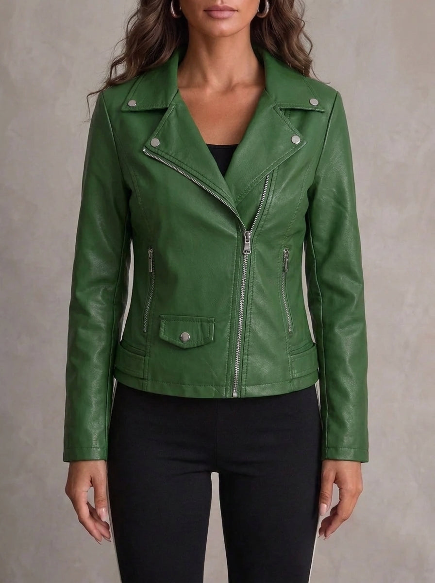 Jocelyne | Leather Jacket in Olive Green