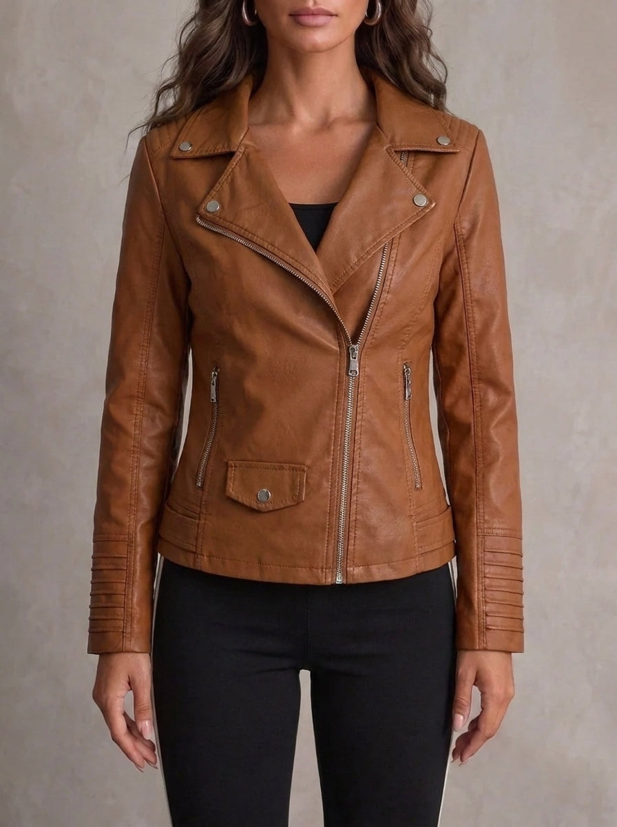 Marjorie | Leather Jacket in Light Brown