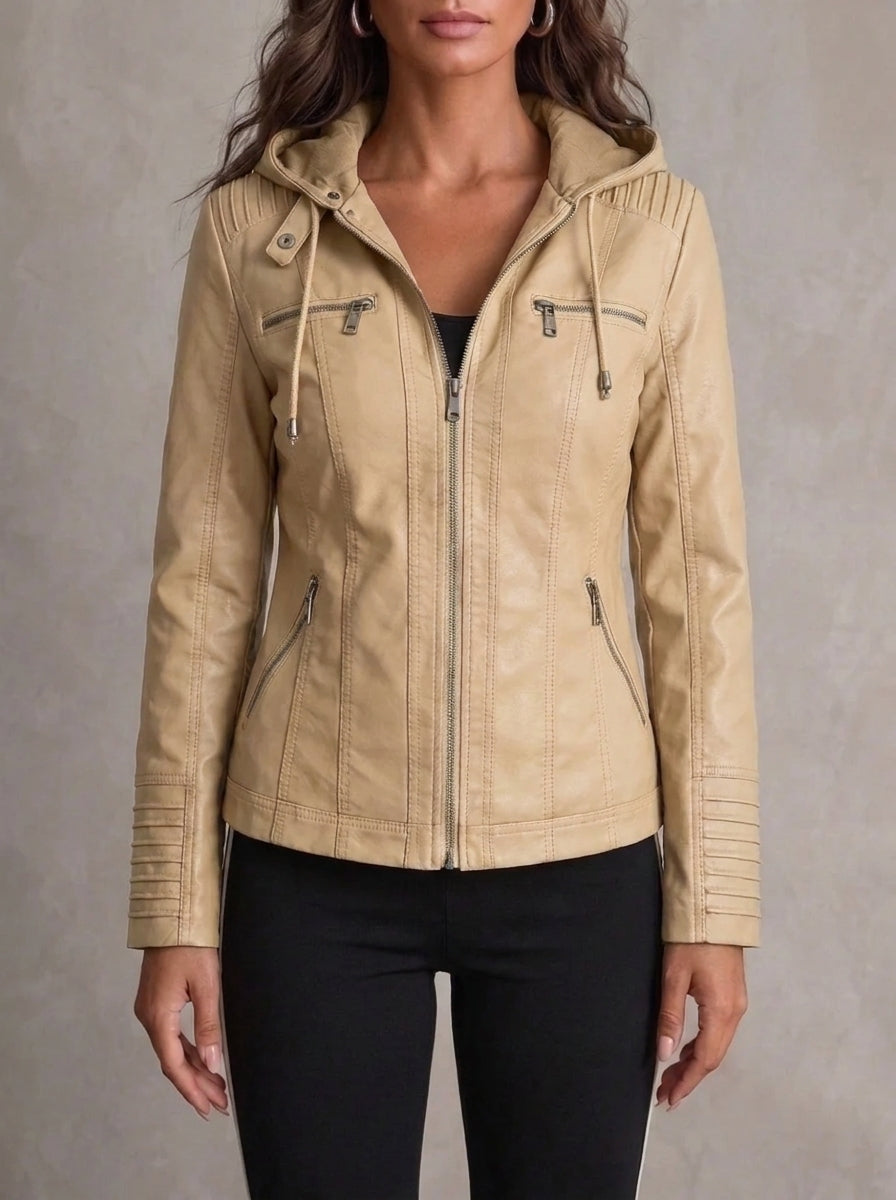 Elodie | Leather Jacket in Khaki