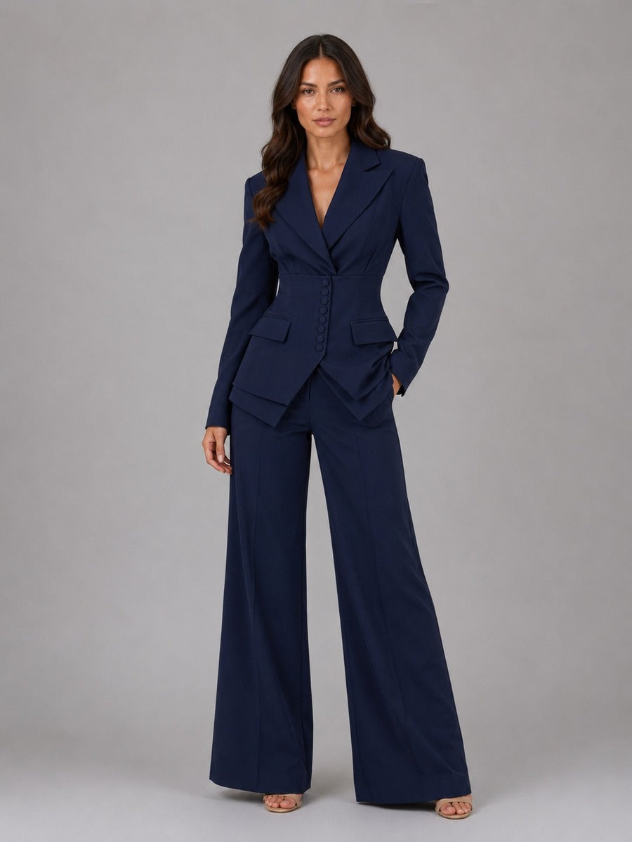 Anselma | Two-Piece Set with Fitted-Waist Blazer and Palazzo Trousers
