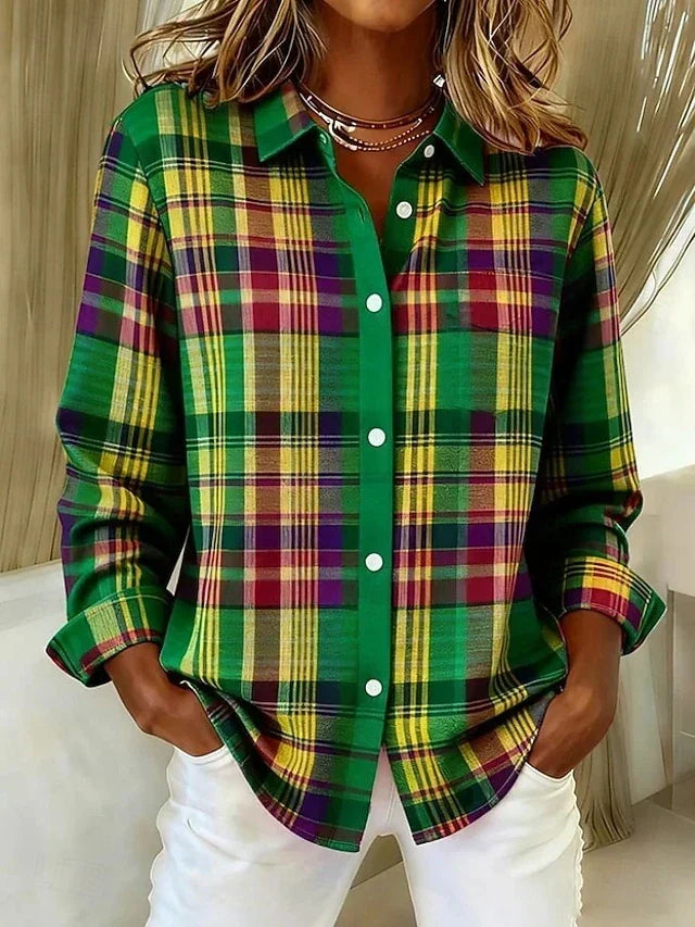 Dulcie | Vintage Checked Button-Front Blouse