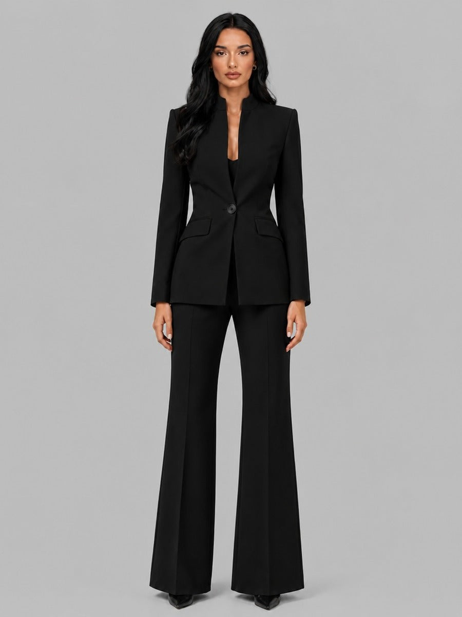 Faustina | Two-Piece Set with Mandarin-Collar Blazer and Flared Trousers
