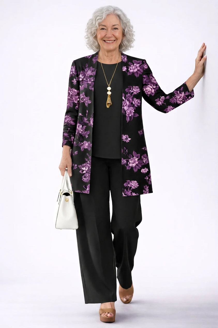 Helen | Classic Elegance Three-Piece Set in Purple and Black