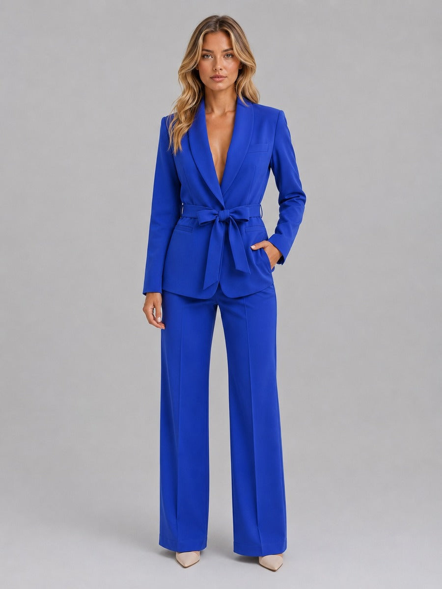 Genziana | Two-Piece Set with Shawl-Collar Blazer and Tie Belt