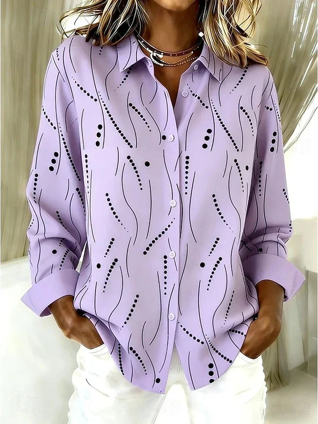 Dawnsley | Casual Abstract Print Button-Up Blouse in Purple