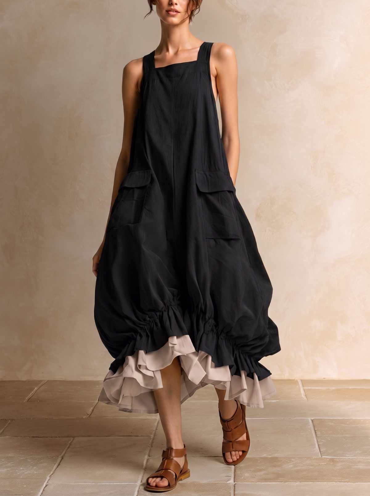 Fiamma | Balloon-Hem Dress with Pockets and Ruffle Trim