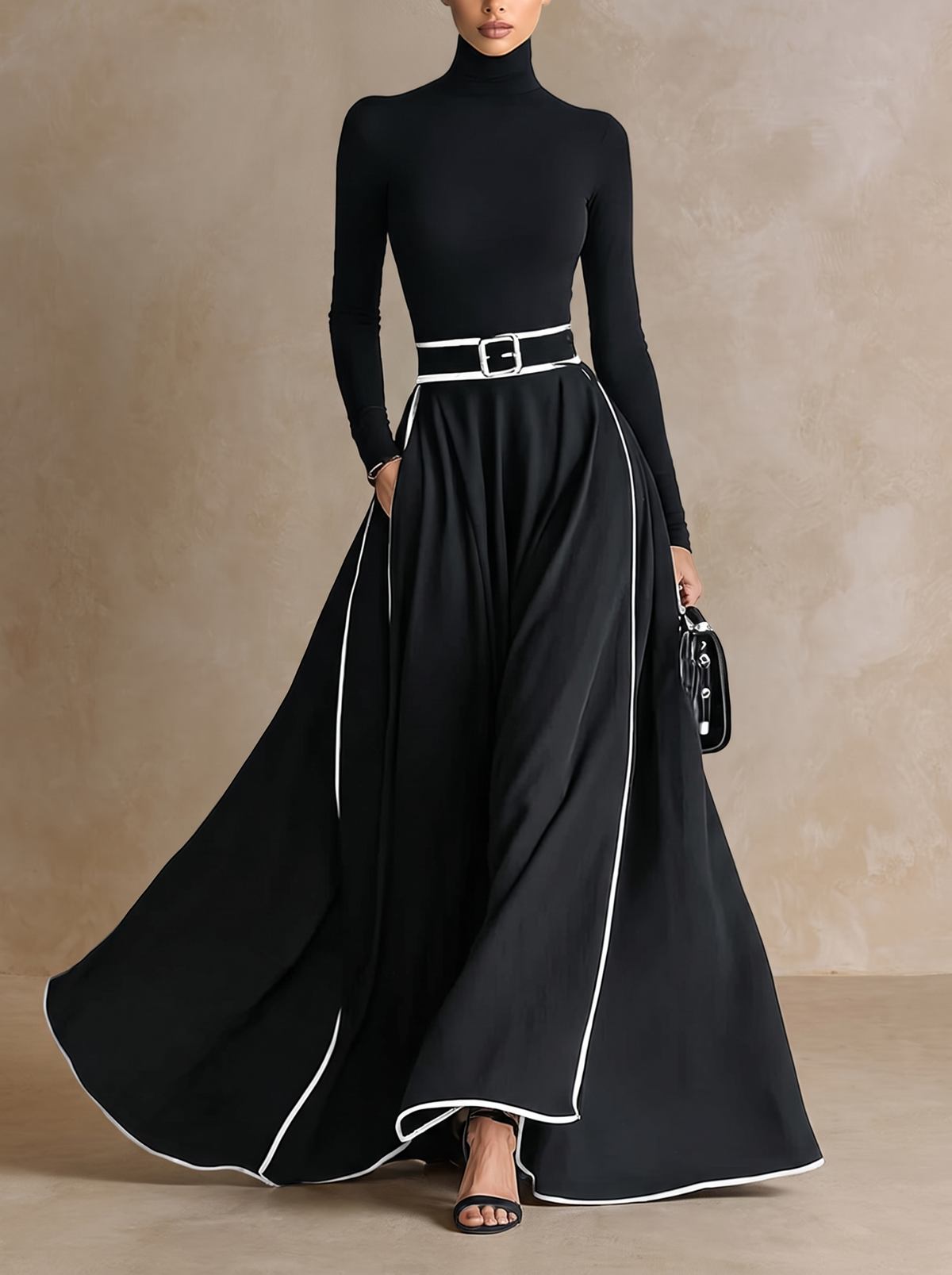 Susanna | Maxi Dress with Contrast Piping and Belt