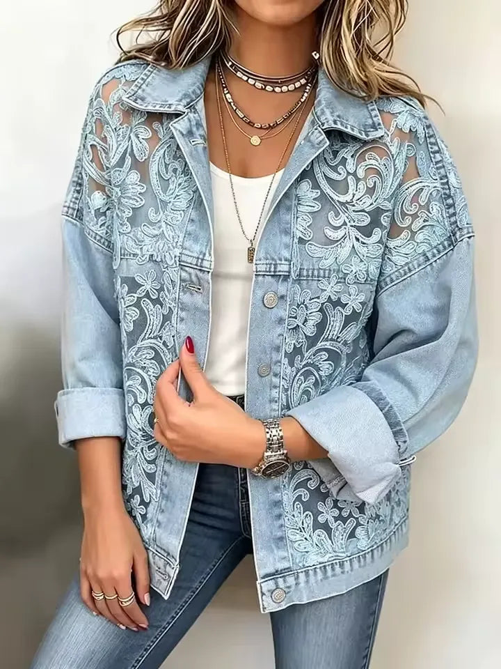 Martina | Openwork Lace-Effect Denim Jacket