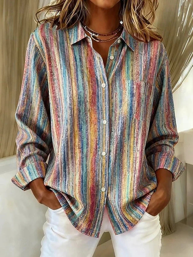 Harlowe | Vintage Multicolour Striped Button-Up Blouse
