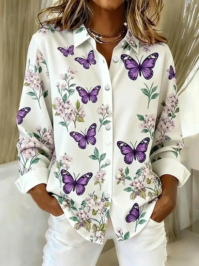 Dahlia | Whimsical Butterfly Print Button-Up Blouse