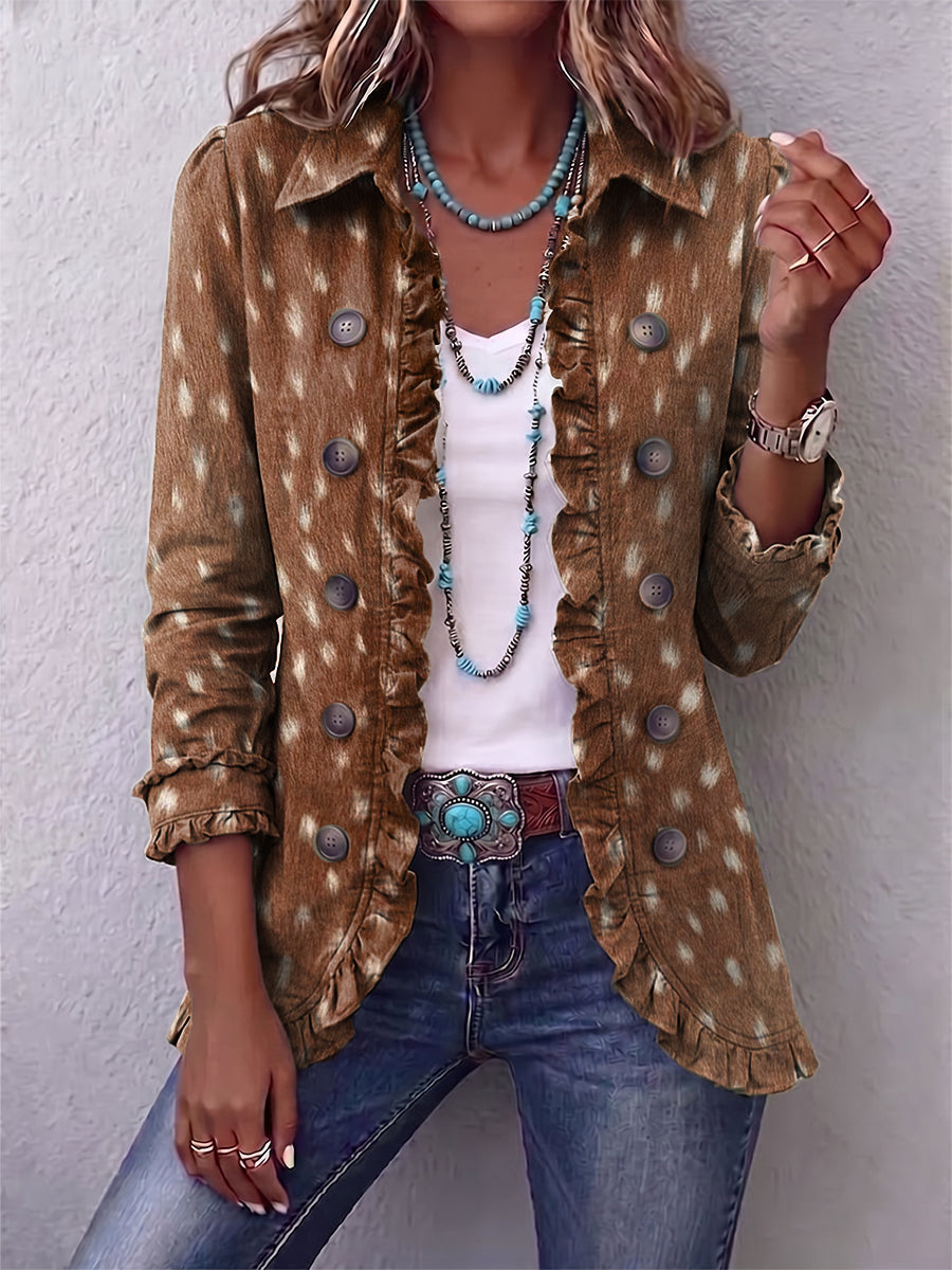 Elena | Brown Animal Print Boho Jacket with Ruffles