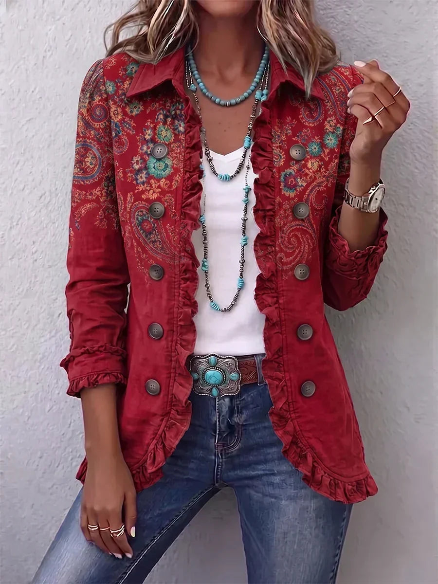 Carlotta | Red Paisley Boho Jacket with Ruffles