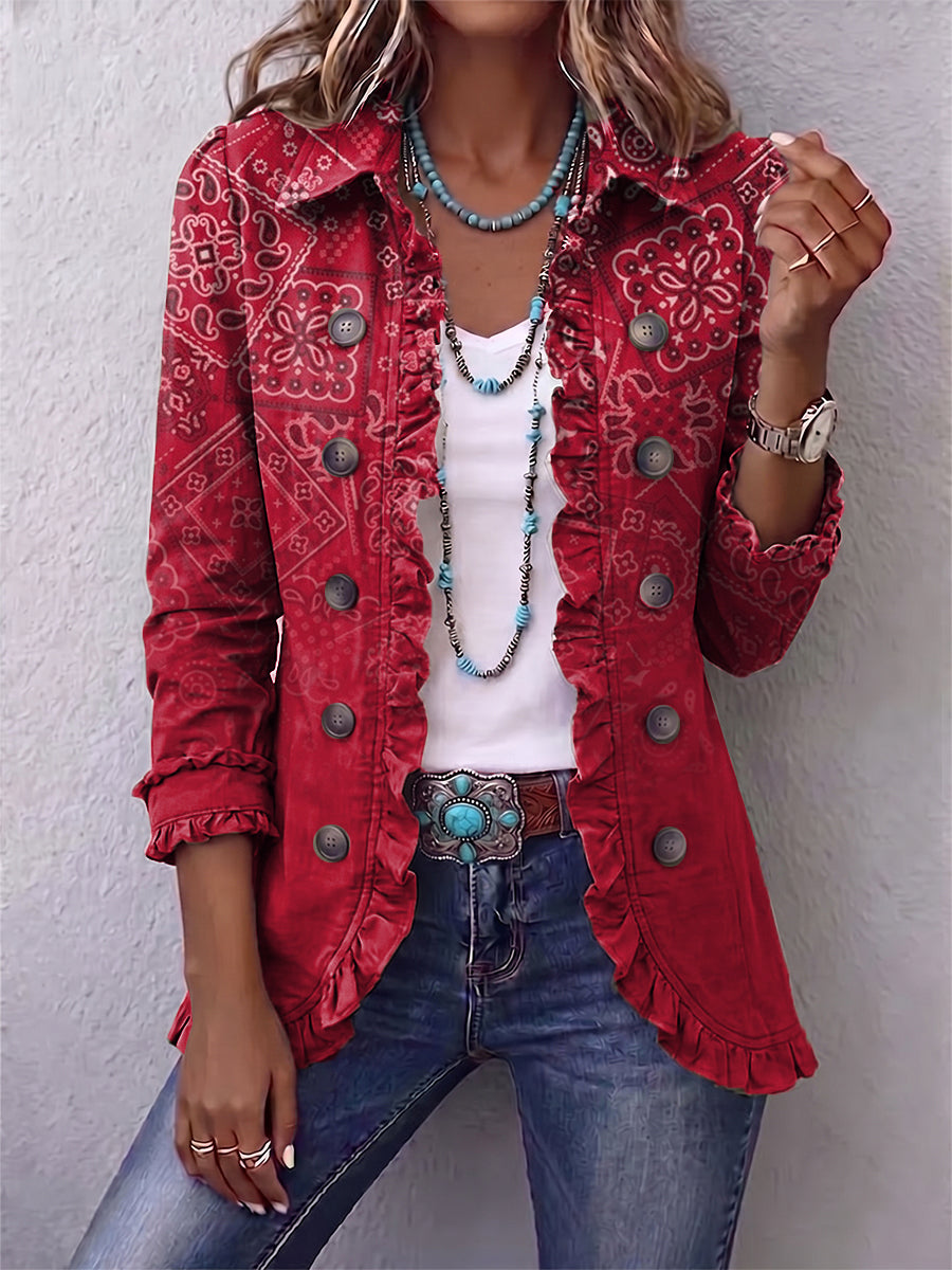 Gaia | Red Ombré Paisley Jacket with Ruffles