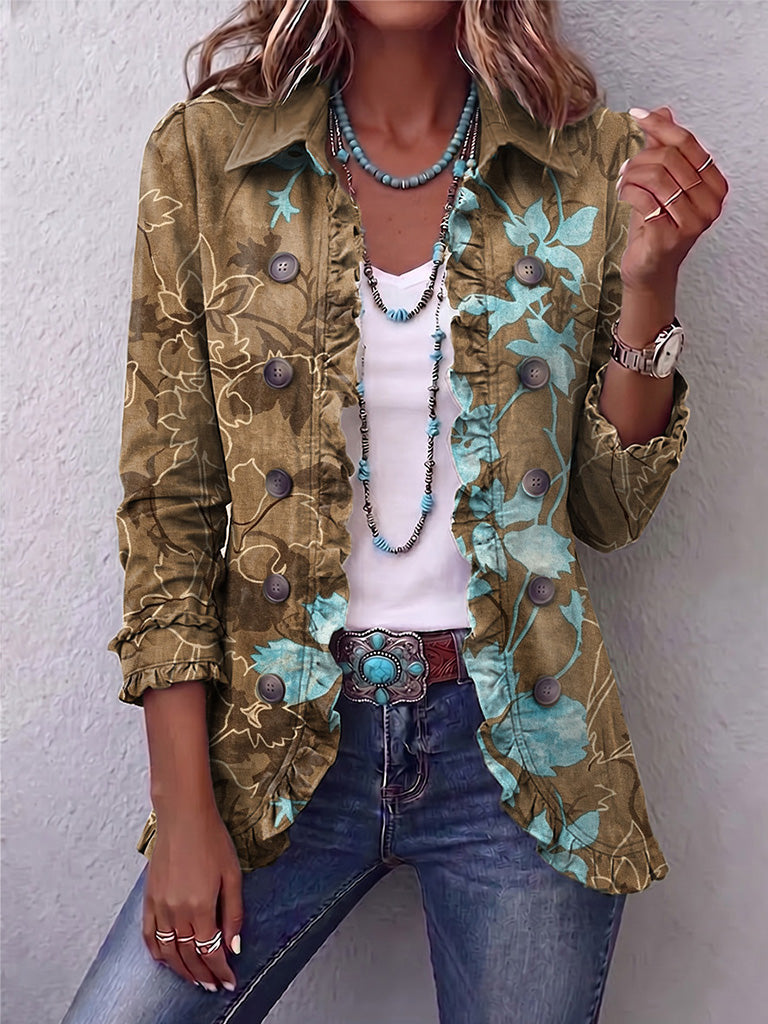 Bianca | Ombré Vintage Floral Boho Jacket with Ruffles