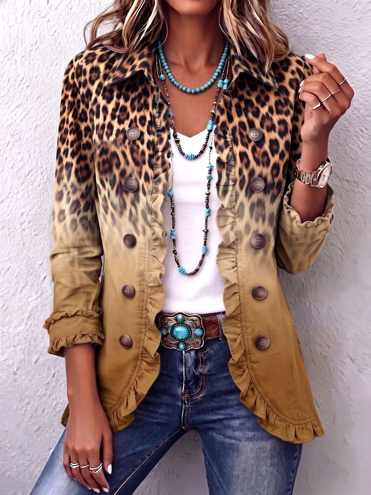 Paola | Ombré Leopard Blazer in Ochre