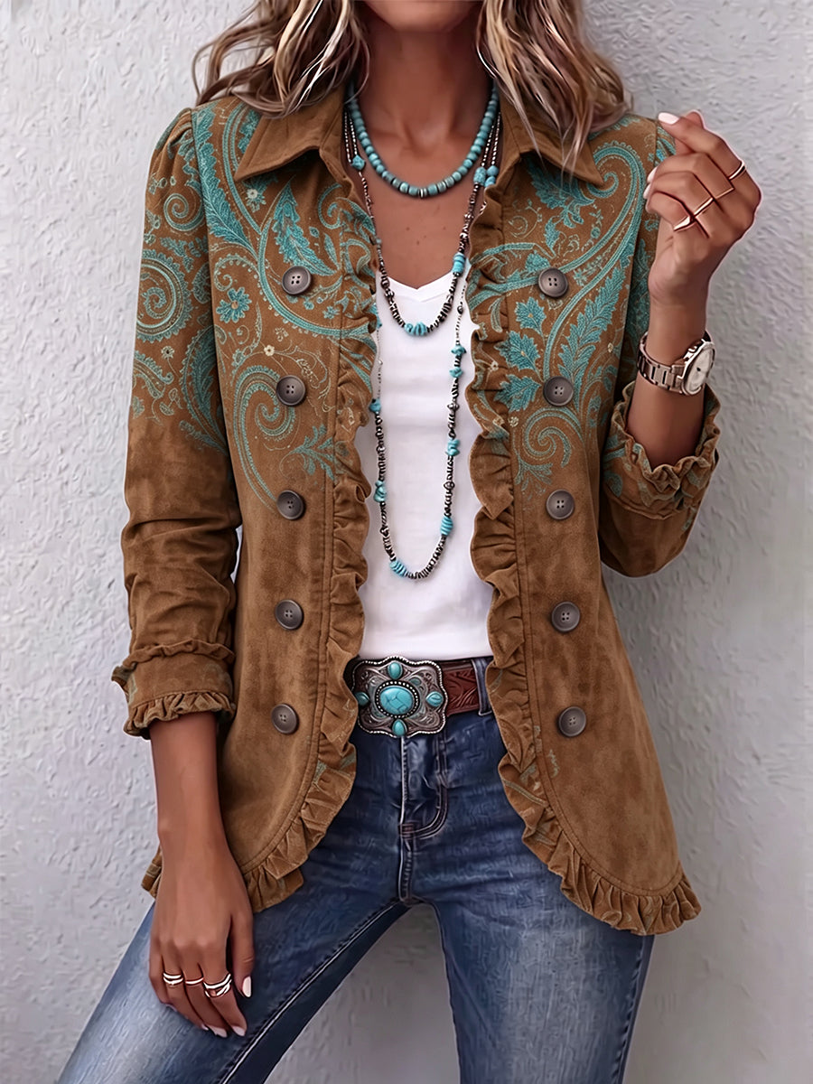 Fiorenza | Brown Paisley Jacket with Ruffles