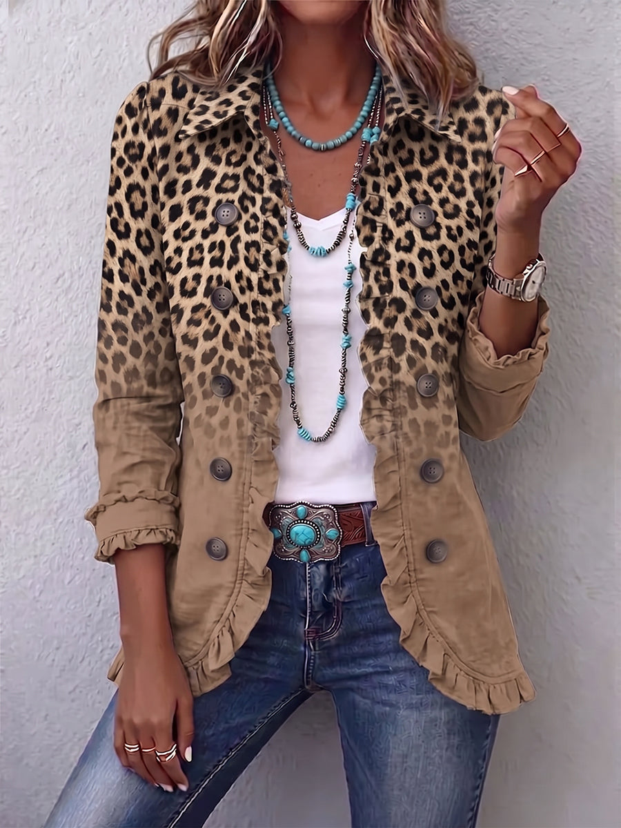 Rosmine | Vintage Ombré Leopard Jacket with Ruffle Trim