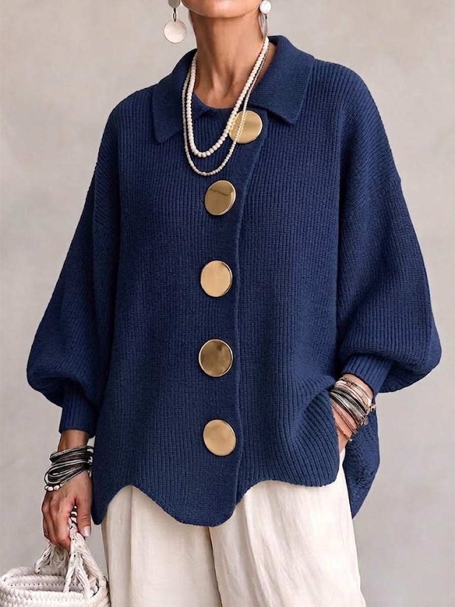 Rosalind | Oversized Collared Cardigan with Statement Metal Buttons