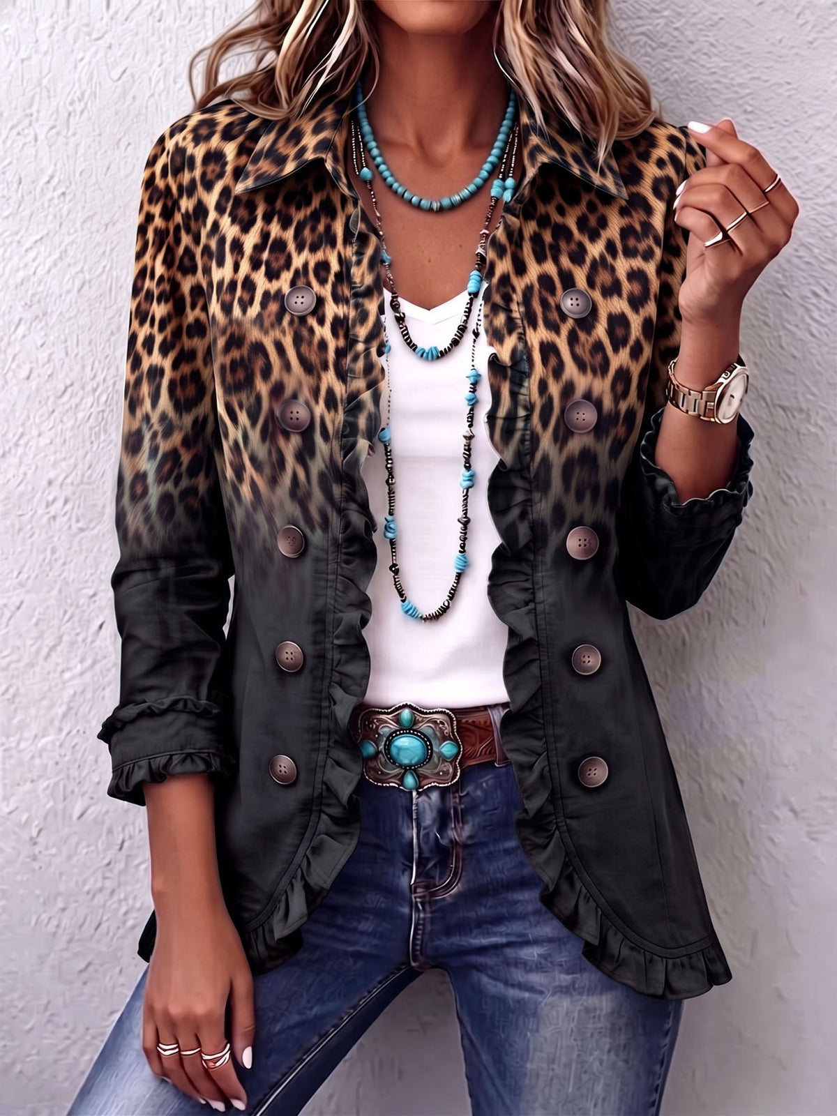 Selene | Ombré Leopard Blazer in Charcoal