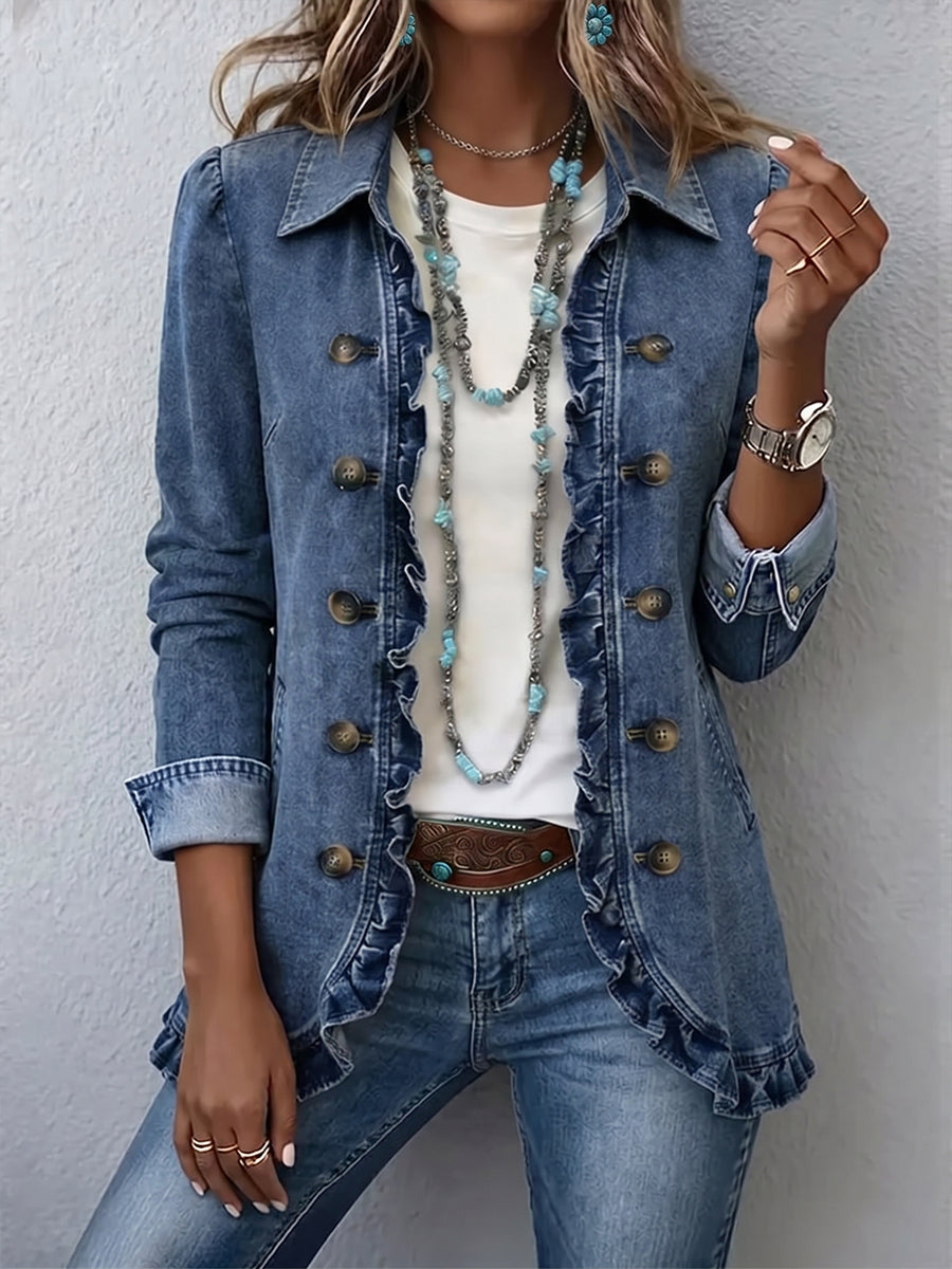 Federica | Mid-Blue Jacket with Ruffles