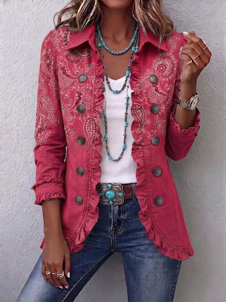 Isotta | Vintage Dusty Pink Paisley Jacket with Ruffles