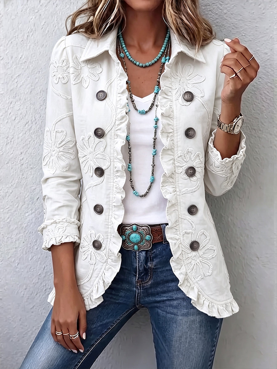 Camelia | Ivory Embroidered Floral Boho Jacket