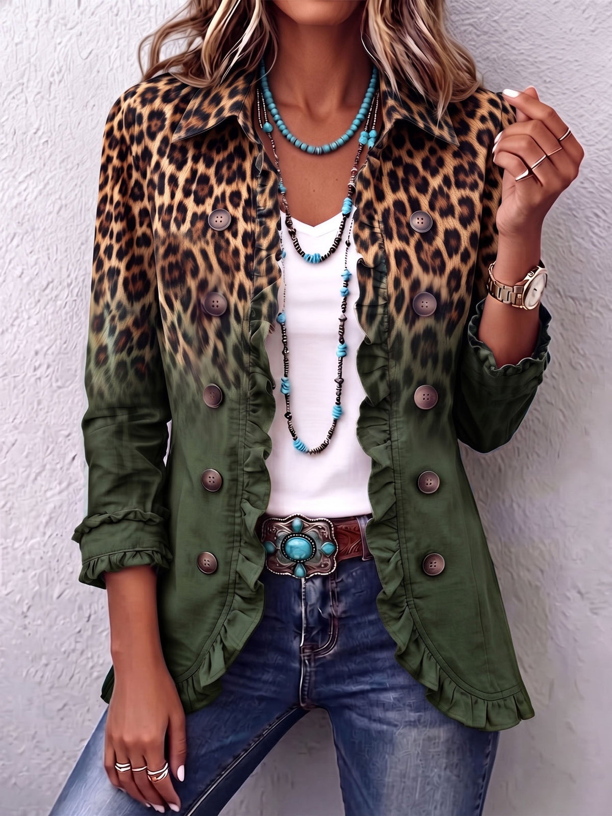 Luisa | Ombré Leopard Blazer in Olive Green